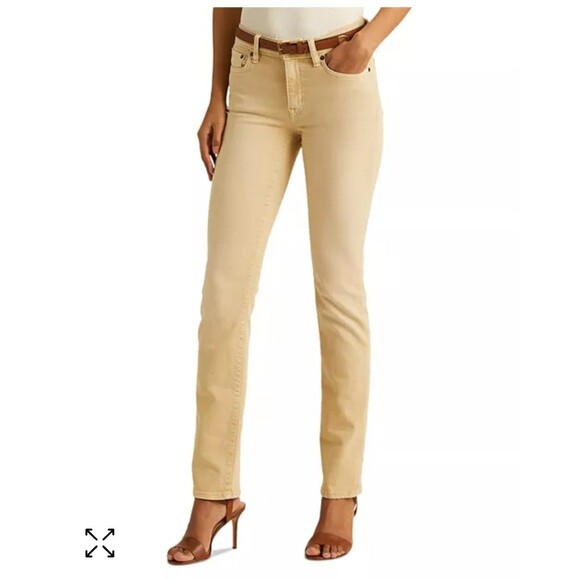 Lauren Ralph Lauren Women Mid-Rise Straight Leg Jeans Beige stretch size 10 - Picture 1 of 9